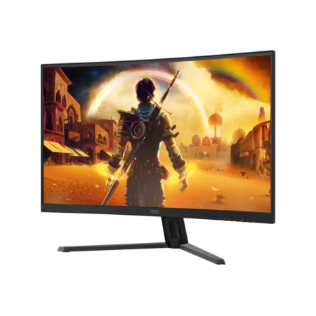Right-angle perspective of the AOC C32G42ZE 260Hz monitor, displaying its immersive gaming profile.