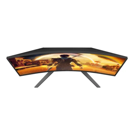 Direct top-down view of the AOC C32G42ZE, illustrating its dramatic 1500R curve and desktop footprint.