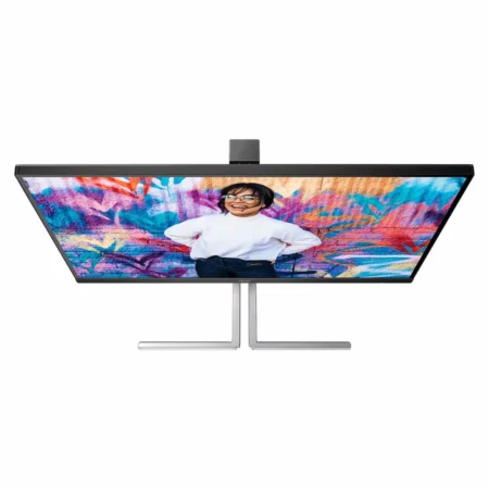 Top view of monitor as seen from above: Direct top-down view of the AOC U27U3XD, illustrating its clean flat design and minimal desktop footprint.