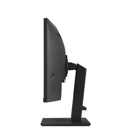 Direct left side profile of the ASUS VA34VCPSR, detailing the VA panel's curve depth and impressive 130mm height adjustment range.