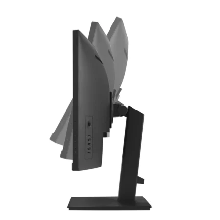 Direct left side profile of the ASUS VA34VCPSR, detailing the VA panel's curve depth and impressive 130mm height adjustment range.