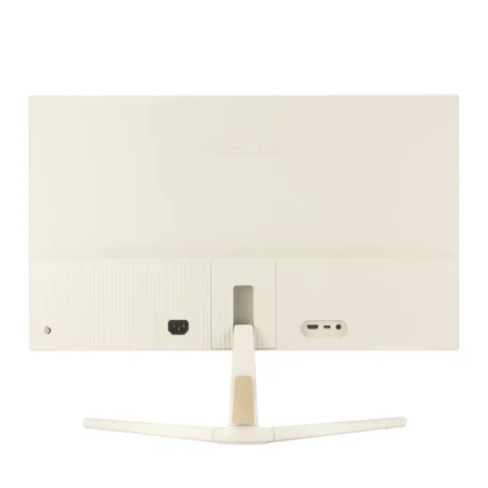 Straight-on rear view of the ASUS VU279CFE-M, showing its clean textured Oat Milk back panel and 75x75mm VESA mount capability.