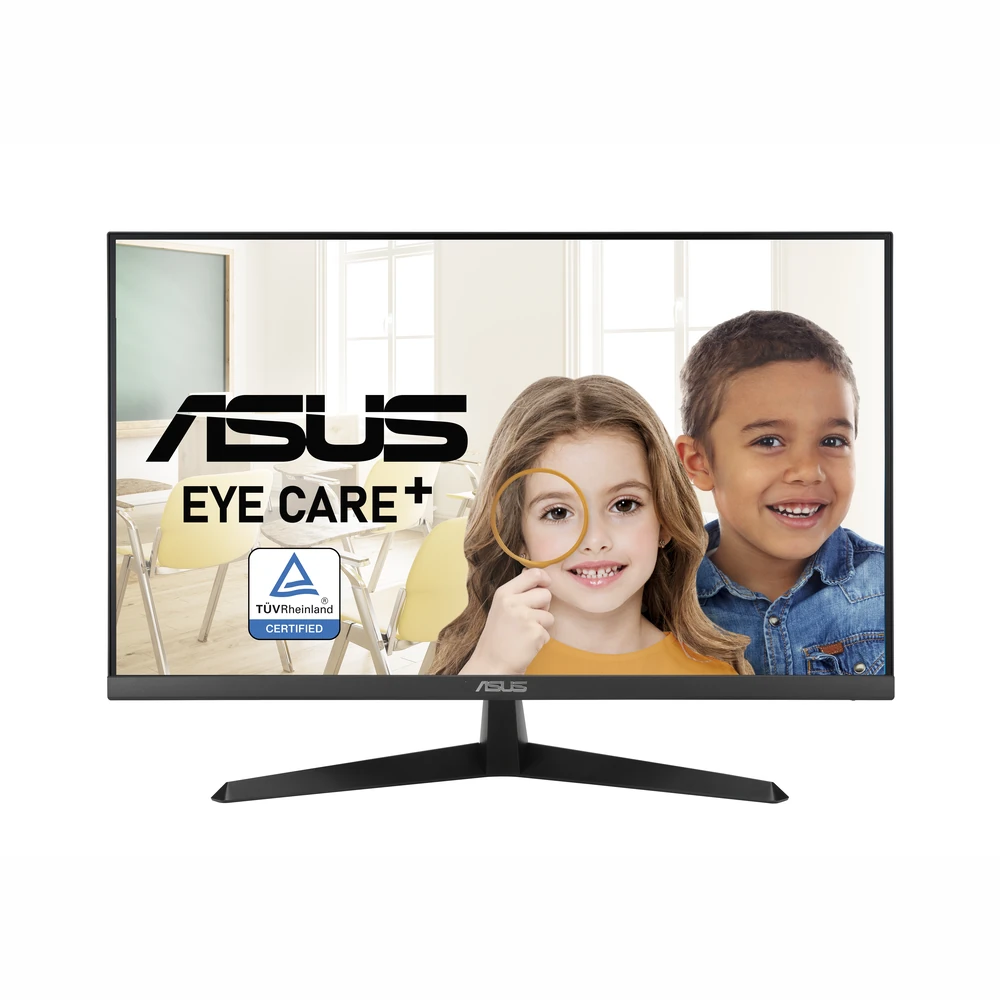 Front view of the ASUS VY27UQ monitor, showcasing its vibrant 27-inch 4K UHD anti-glare screen.