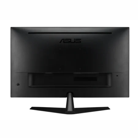 Straight-on rear view of the ASUS VY27UQ, showing its elegant textured black cabinet and 100x100mm VESA mount capability.