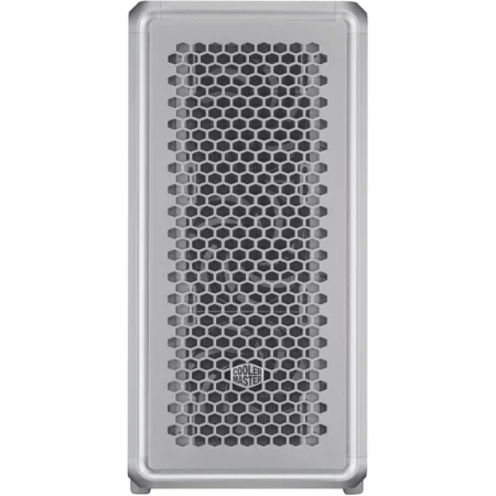 Direct front view of the MasterFrame 600 PC case, showcasing the three 140mm SickleFlow ARGB intake fans.