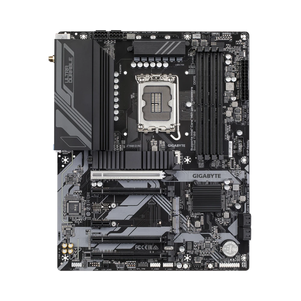 Full board layout of the Z790 D AC showing PCIe expansion slots and internal headers.