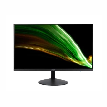 The Acer E1 E271 Obi 27-inch Full HD IPS black monitor with oval stand showing desktop content.