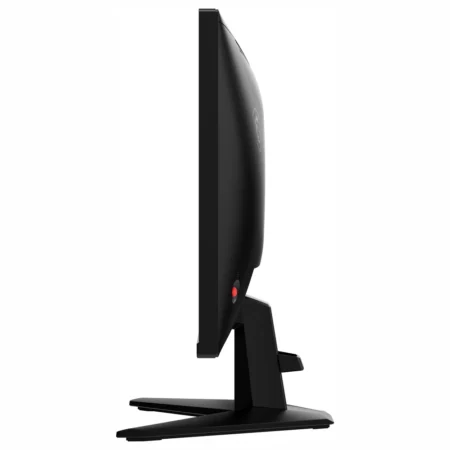 Direct side view of the MSI MAG 255F E20 in black, illustrating the monitor depth and ergonomic tilt capabilities.