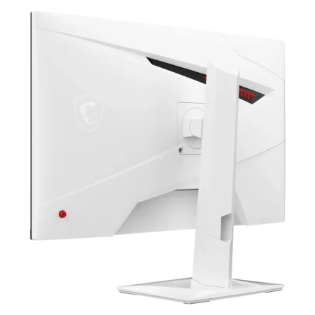 Rear perspective from the left side showing the clean white finish on the MSI MAG 274QRFW casing.
