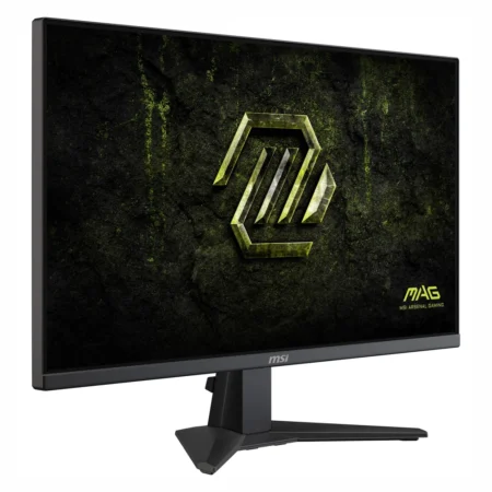Left angled view of the MSI MAG 275F E20 black gaming monitor showcasing slim display borders.