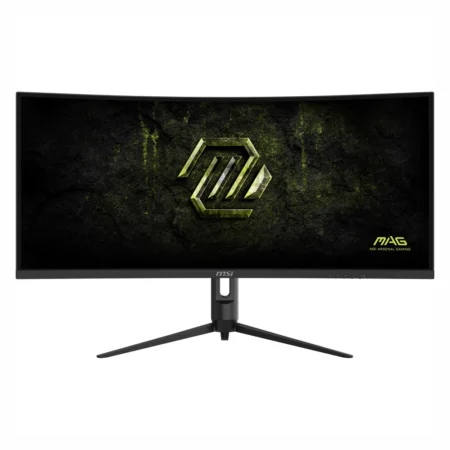 Direct front view of the MSI MAG 342CQRF E20 displaying 3440x1440 ultrawide Rapid VA panel contrast.