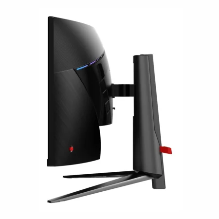 Side profile view showing the pronounced 1000R depth curvature and height adjustment on the MSI MAG 345CQR.