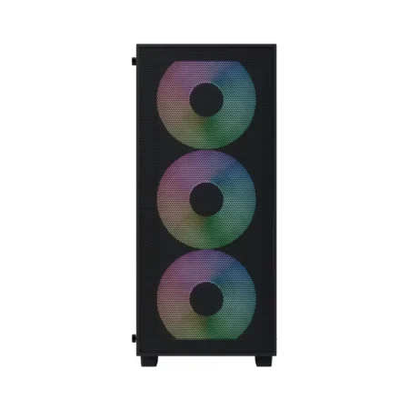Direct front view of the AeroCool B509A Flow PC case, showcasing the high-airflow intake grill.