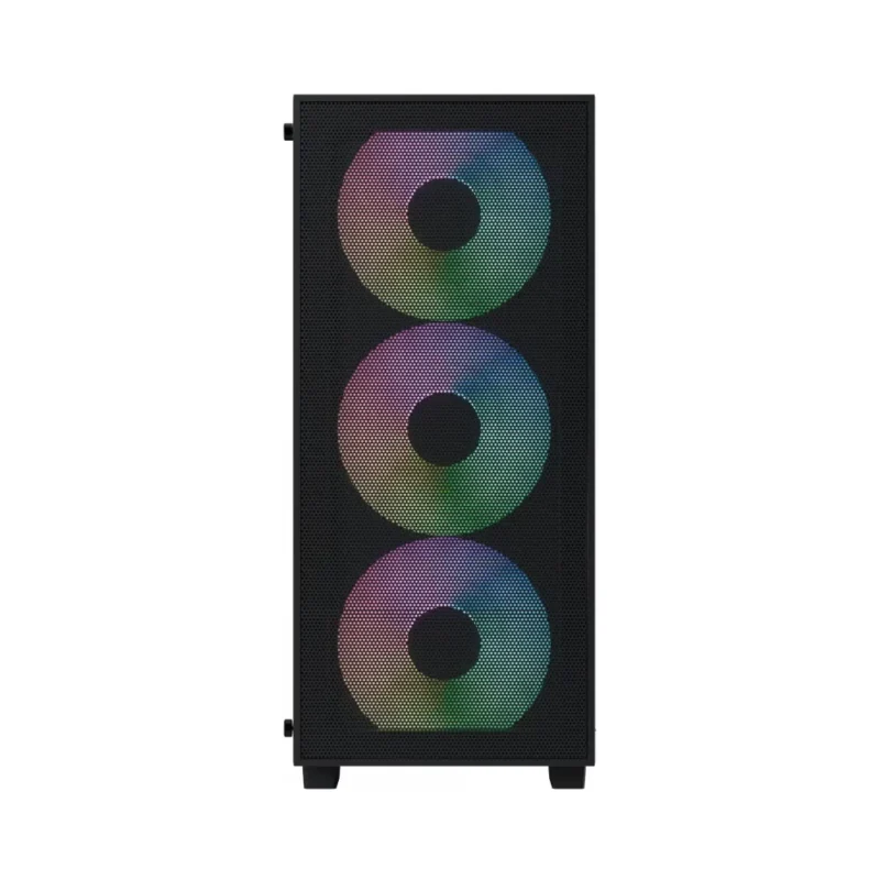 Direct front view of the AeroCool B509A Flow PC case, showcasing the high-airflow intake grill.