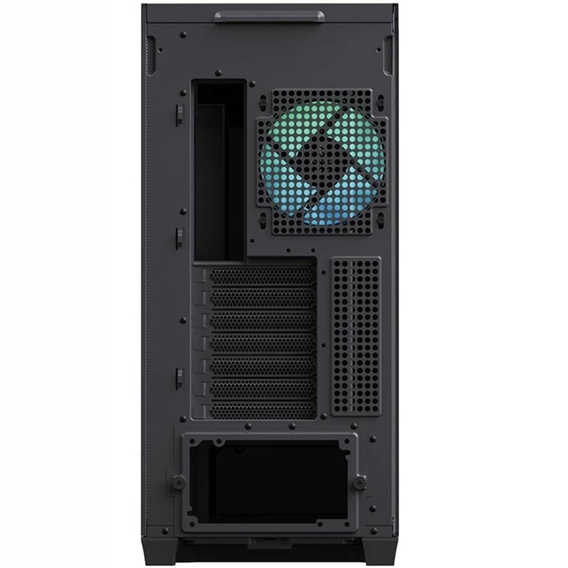 Direct rear view of the APNX C1-R PC case showing its 7 expansion slots and FP1 exhaust fan.