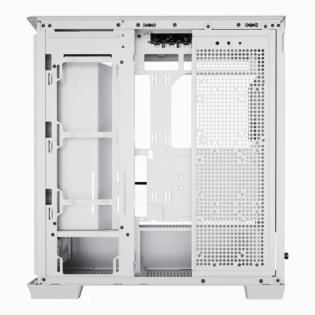 Direct side view of the APNX C1-R with the cable management panel removed, revealing the massive 40mm routing space.