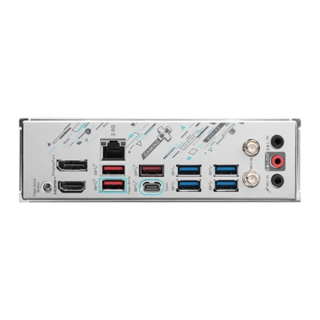 Rear I/O panel of the MSI B650M GAMING PLUS WIFI showing USB 10Gbps Type-C, 2.5G LAN, and Wi-Fi 6E connectors.