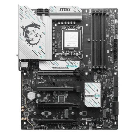 Full board layout of the B860 GAMING PLUS WIFI highlighting the M.2 slots and EZ DIY features.