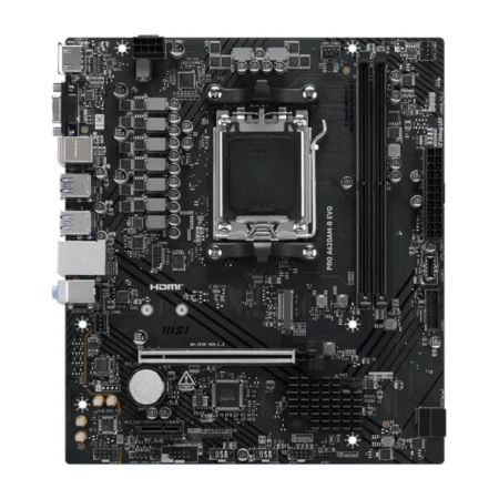 Full board layout of the PRO A620AM-B EVO highlighting the M.2 socket and PCIe expansion slot.