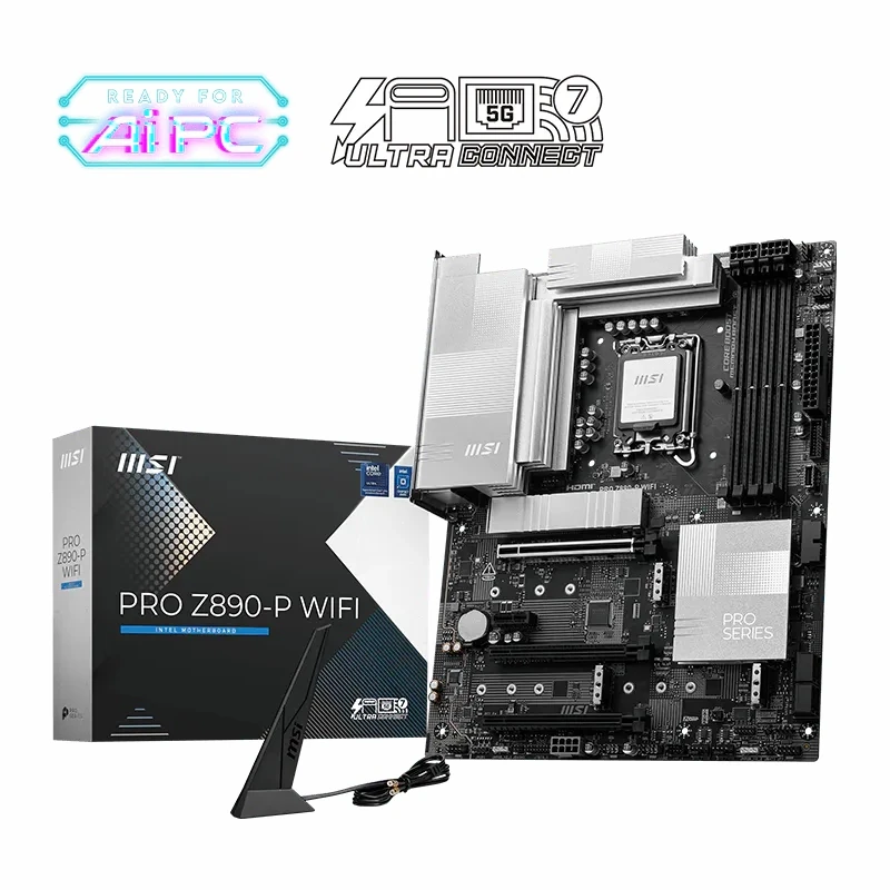 The MSI PRO Z890-P WIFI motherboard displayed alongside its elegant retail packaging.