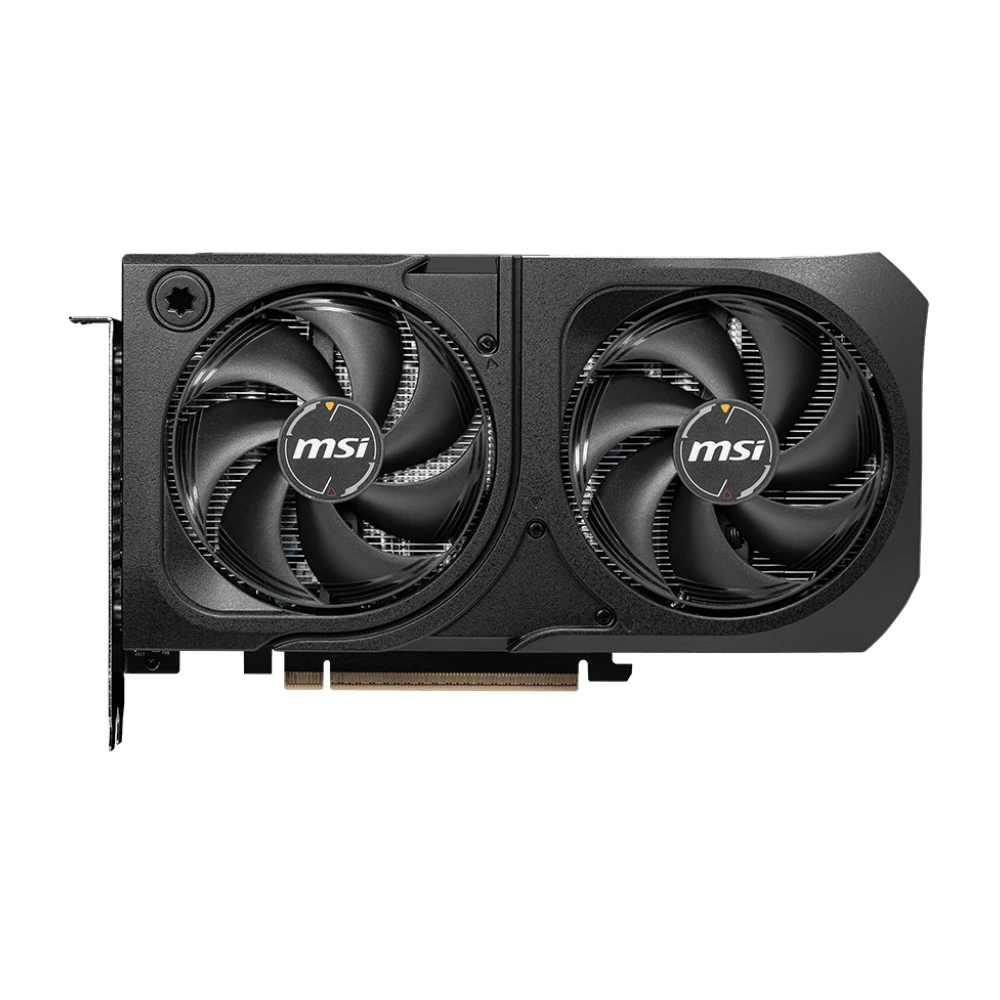 MSI GeForce RTX 5060 Ti SHADOW 2X OC PLUS 8GB GDDR7 in a direct front view, showcasing the stealthy black dual-fan cooling design.