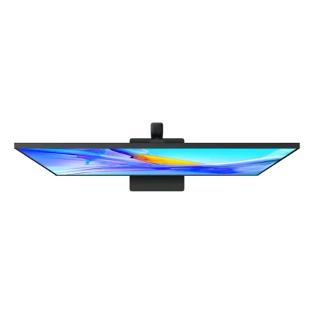 Top view of monitor as seen from above: Top-down profile view displaying the flat, slim chassis of the Samsung ViewFinity S8 S80UD.