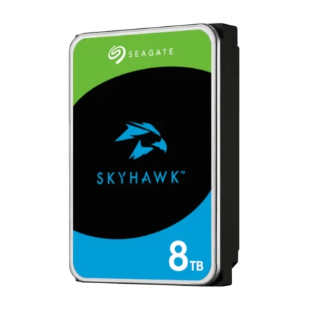 A direct right side view of the Seagate SkyHawk 8TB standing upright, showcasing its profile.