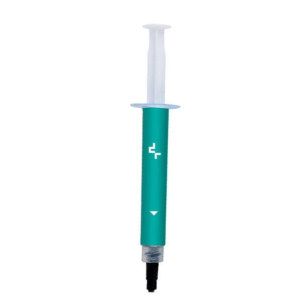 The DeepCool Z5-II High Performance Thermal Paste syringe pointing downwards, displaying the applicator tip.