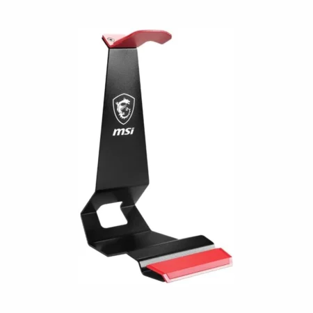 A hero shot of the MSI HS01 Black/Red Headset Stand on a clean background.