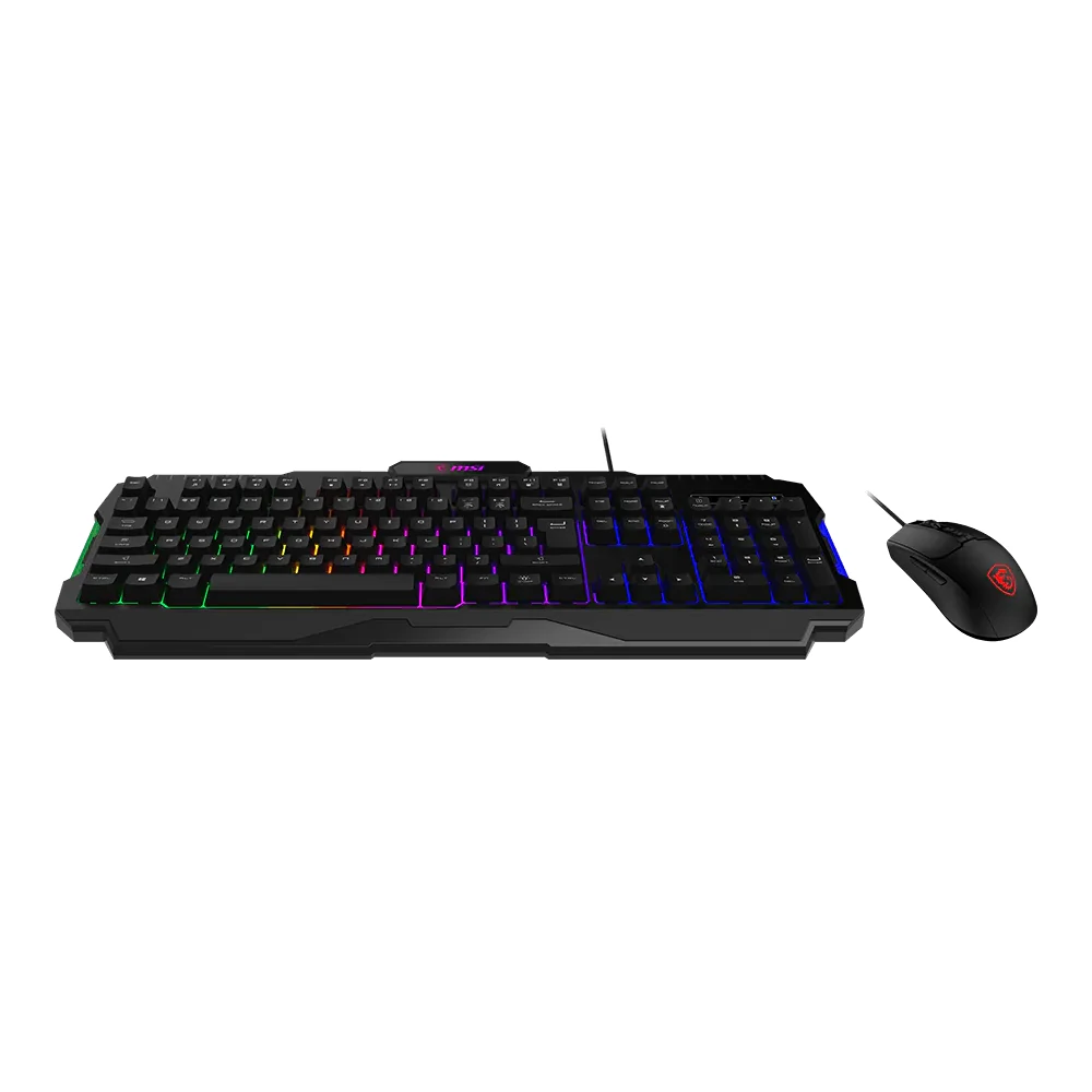 Hero shot positioned to the right providing a clear side profile of the optical mouse included in the MSI FORGE GK100 Wired RGB Combo in Black