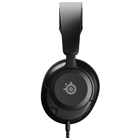 A direct side view of the left earcup of the SteelSeries Arctis Nova 1, showing the fully retractable ClearCast Gen 2 microphone deployed.