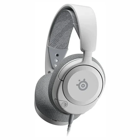 A three-quarter hero shot of the SteelSeries Arctis Nova 1 Wired Gaming Headset from the left, showcasing its pristine white design and AirWeave earcups.